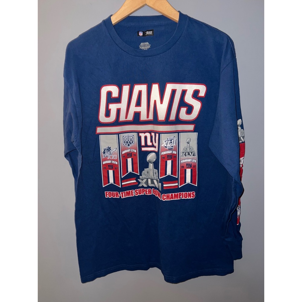 NFL Team Apparel New York Giants Super Bowl Champions Long Sleeve Shirt Blue L